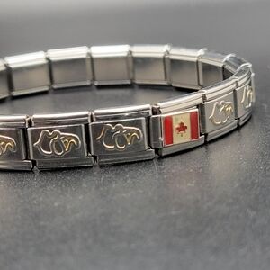 Silver Link Italian Charm Bracelet with Red & White Canadian Flag